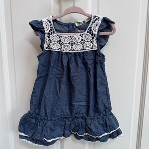 Roxy 3T Blue and White Ruffled Dress with Flutter Sleeves